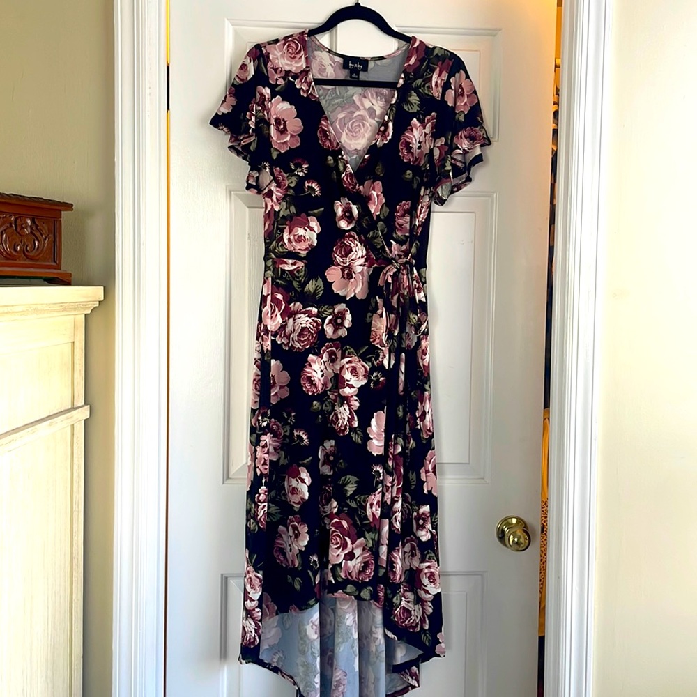 High-low black floral short sleeve dress size XL